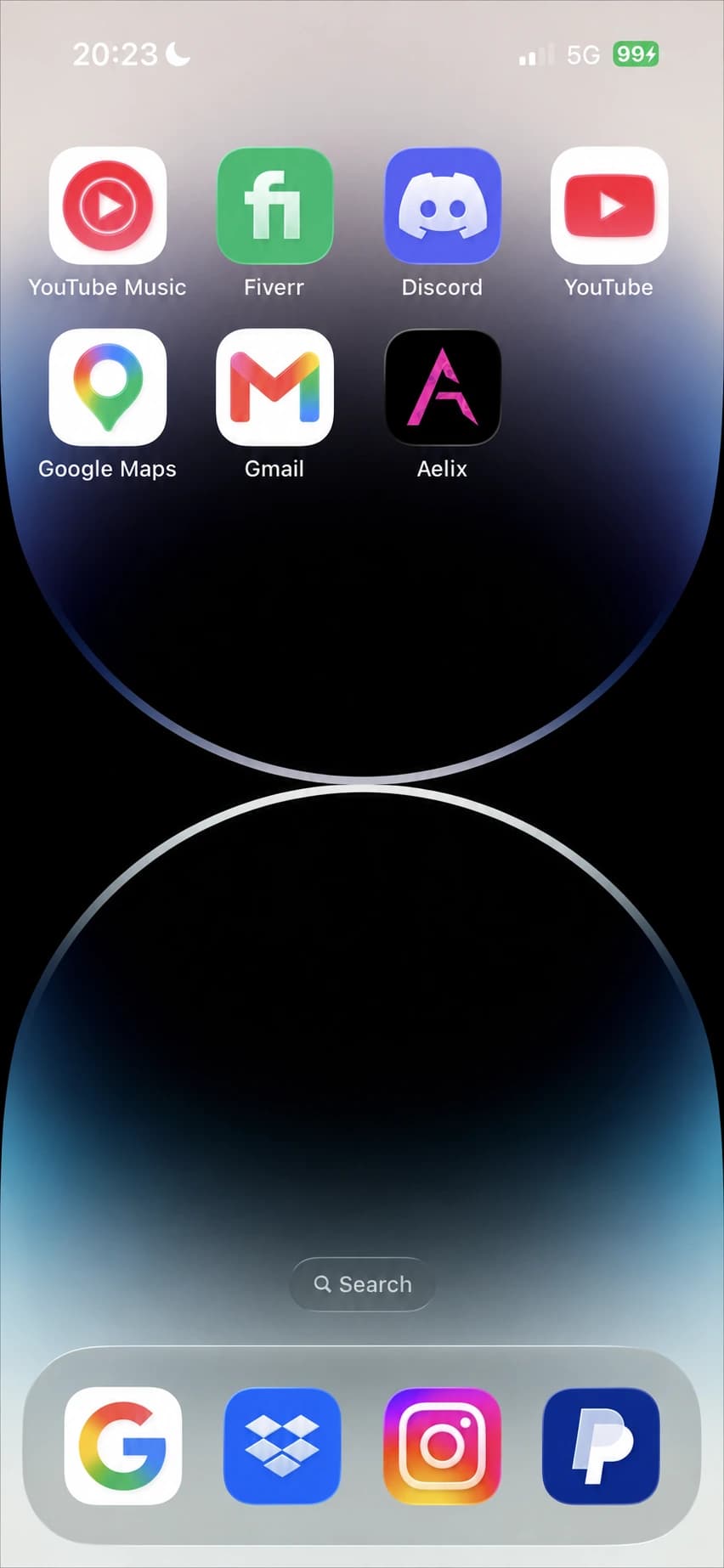 An iPhone Home Screen with the installed Aelix app icon and its label highlighted in pink.
